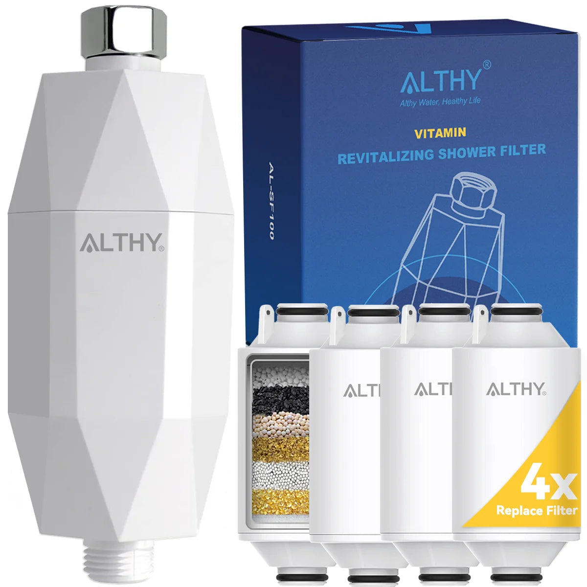 ALTHY Vitamin C Shower Filter – Reduces Chlorine & Heavy Metals, Improves Skin & Hair