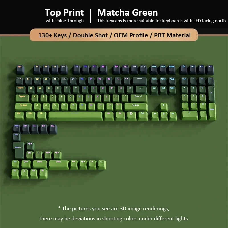 Cherry Profile PBT Keycaps 133+ Keys – White Side-Printed Shine-Through for MX Switches