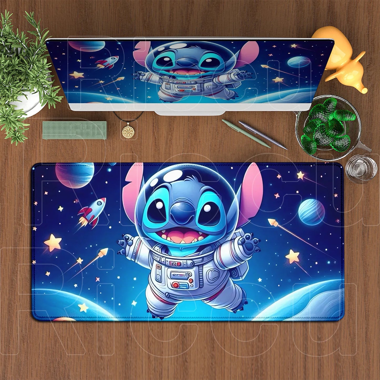 Cute Anime XXL Gaming Mouse Pad – Kawaii Stitch Design, Lock Edge, Non-Slip Rubber