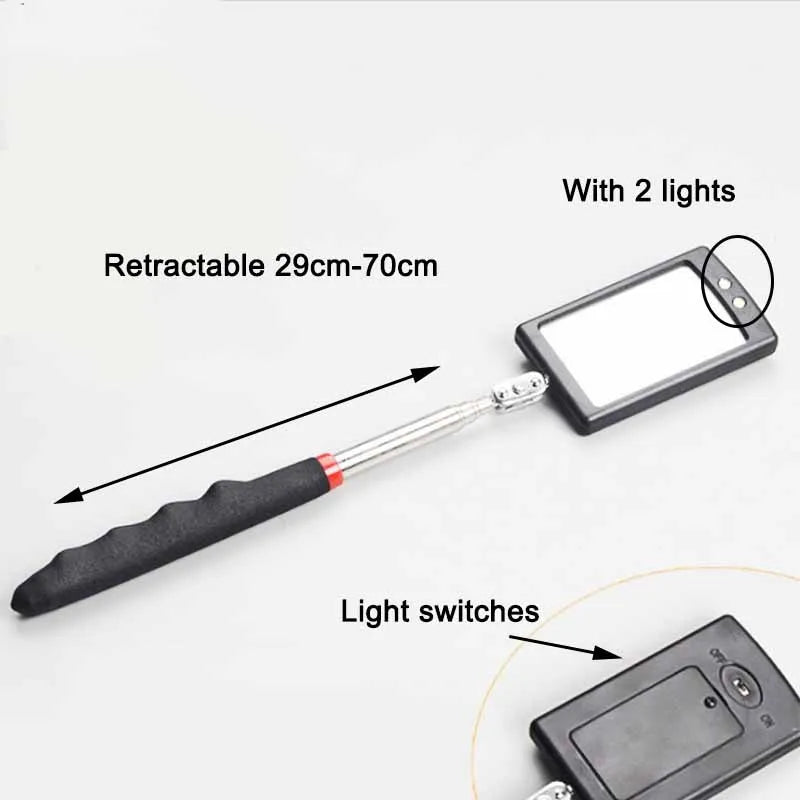 Telescopic LED Inspection Mirror | 360° Extending Mechanic Tool for Hard-to-Reach Areas