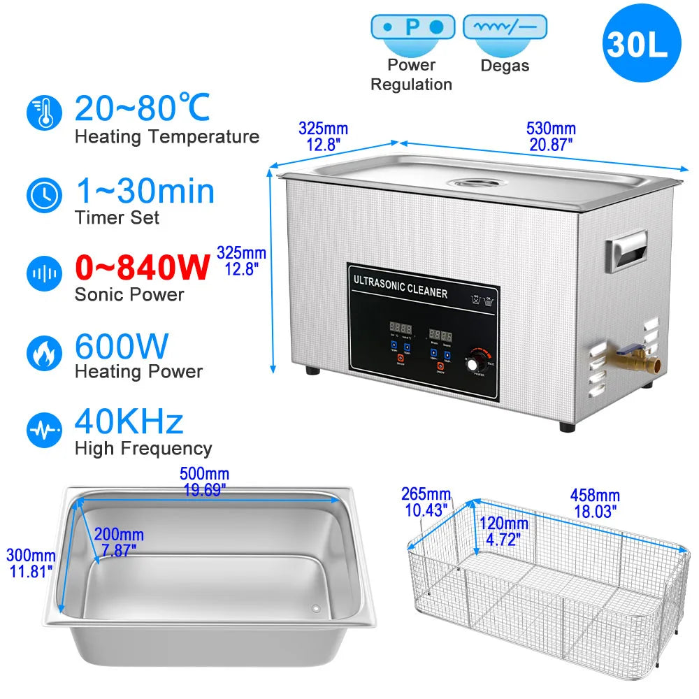 CHAOJIE UP Ultrasonic Cleaning Machine | 22L / 30L | 480–840W | CE RoHS | EU Plug