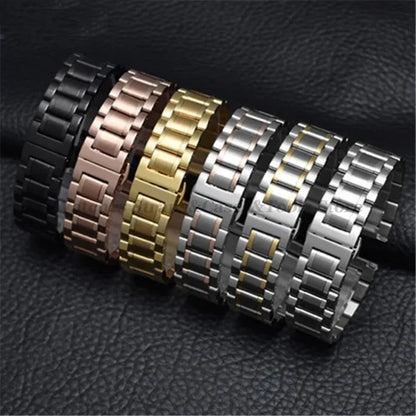 Curved End Solid Stainless Steel Watch Strap – Universal 12–24mm with Butterfly Clasp