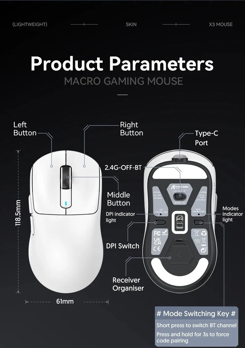 ATTACK SHARK X3 / X3 Pro Wireless Gaming Mouse – 26K DPI, 8K Hz, Tri-Mode, Ultra-Light