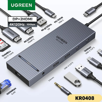 UGREEN 12-in-1 USB-C Docking Station – 2x4K HDMI, DP, 10Gbps USB3.2, PD100W, SD/TF, RJ45