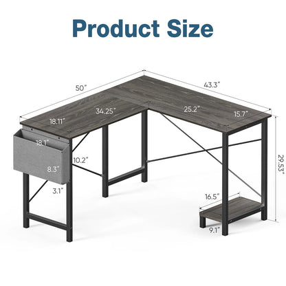 JHK 50" Gaming Corner Desk with CPU Shelf & Side Bag – Home Office & Bedroom