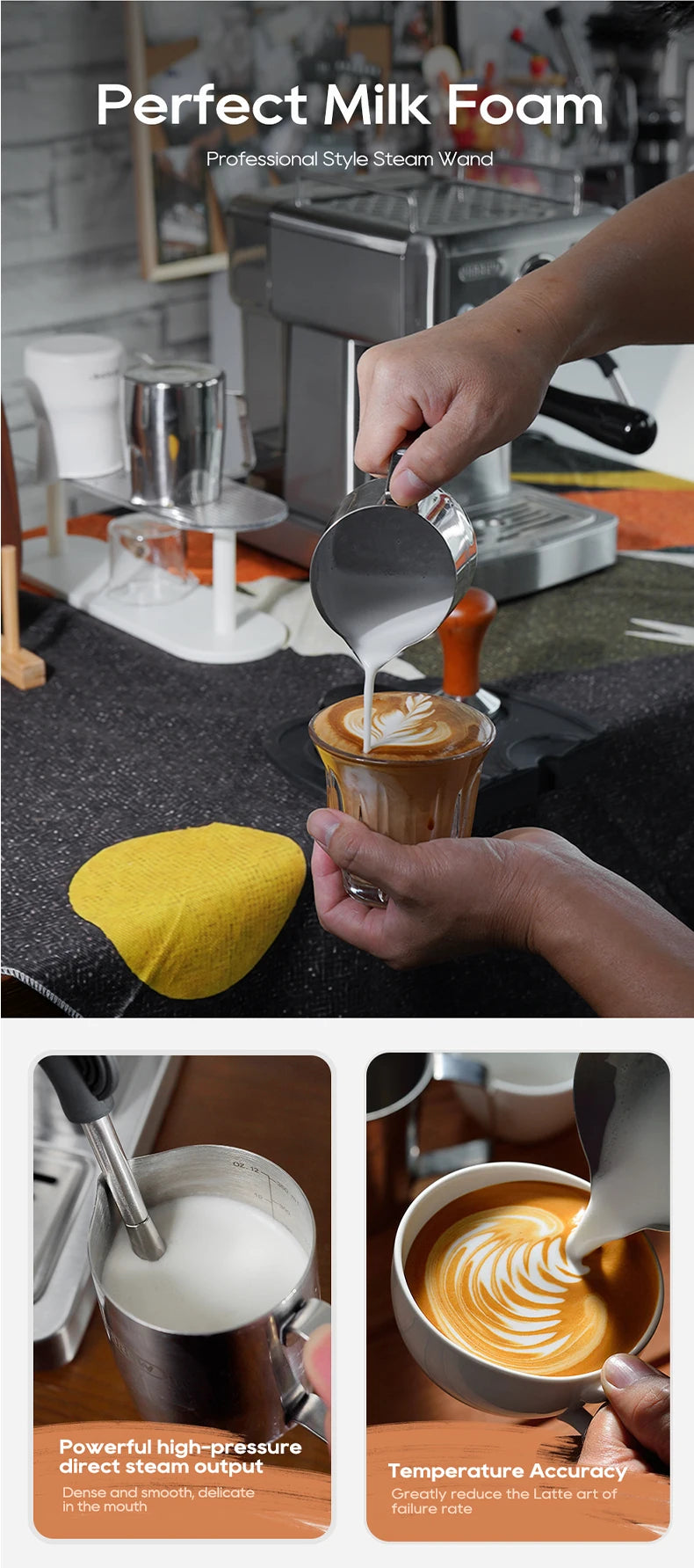 HiBREW H10A 20Bar Semi-Automatic Espresso Machine – 58mm Portafilter, Metal Case
