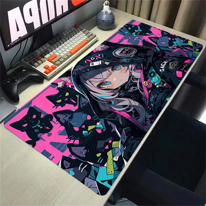 Kawaii Girls & Cat Graffiti Deskmat 900x400 – Anime Gaming Mouse Pad, Waterproof, Non-Slip