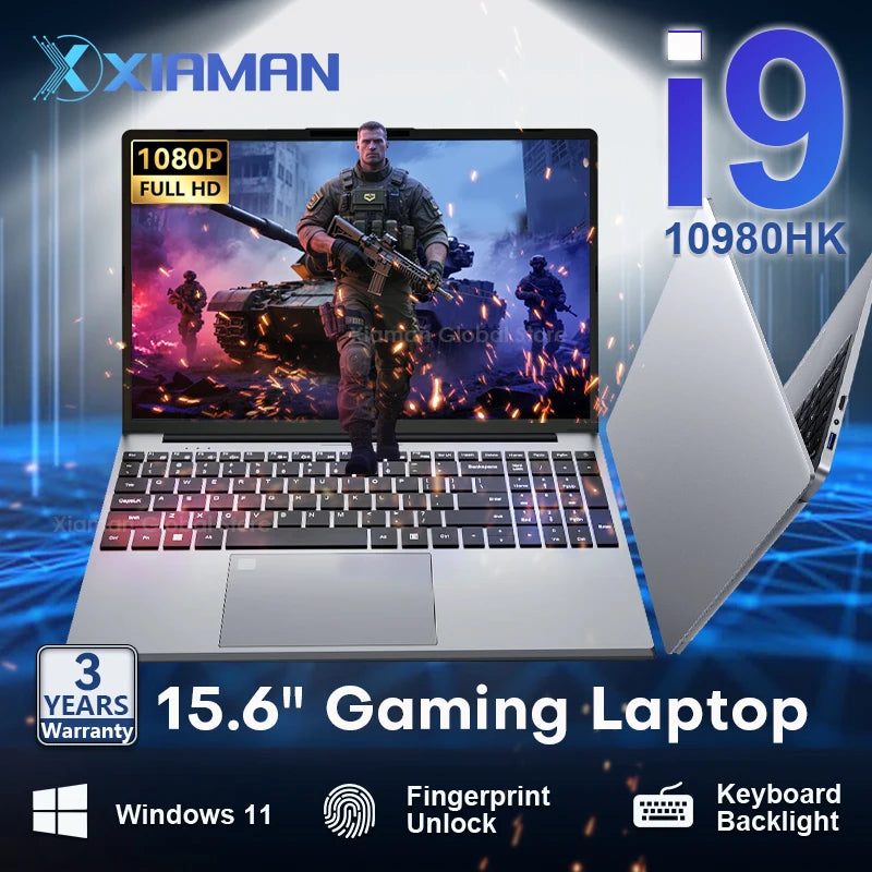 Xiaman 15.6" Gaming Laptop — Intel i9-10980HK, 16GB RAM, 1TB SSD, Windows 11 Pro