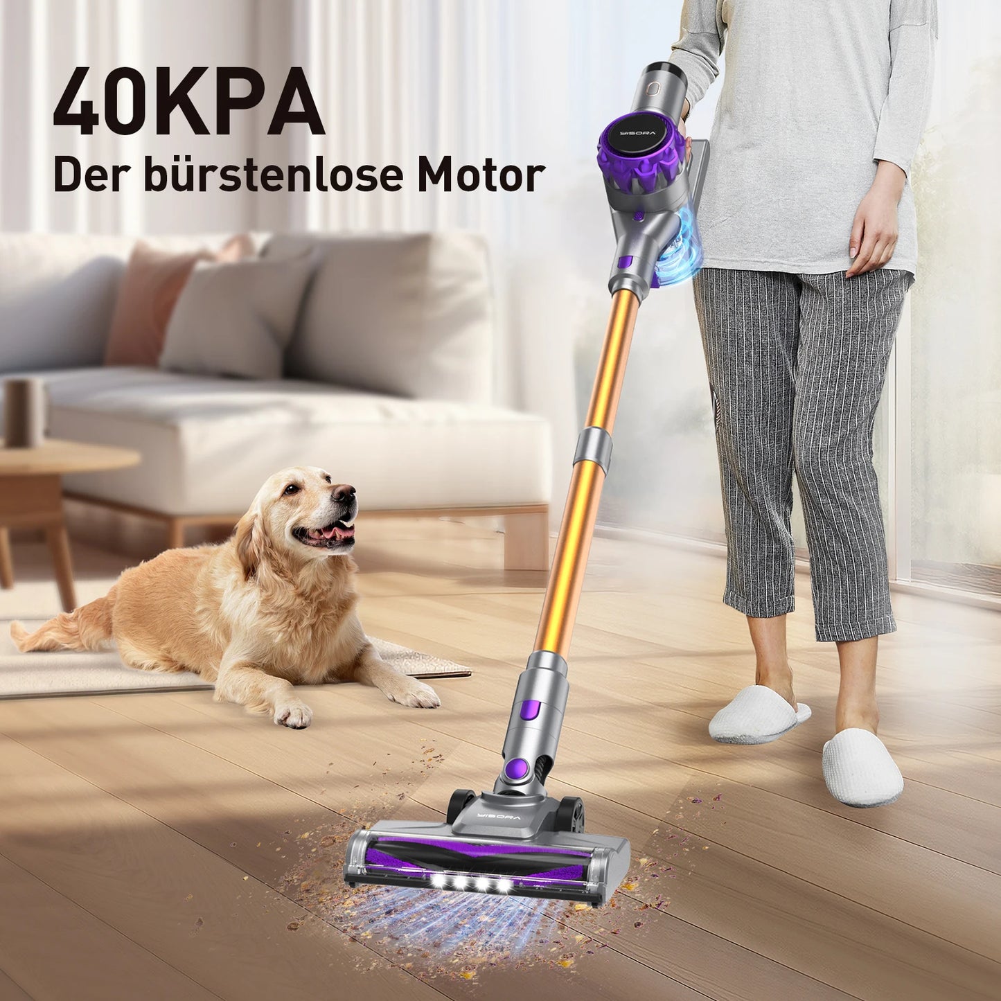 YISORA S3P Cordless Vacuum Cleaner – 40Kpa, 55 Min, Touchscreen, Pet Hair