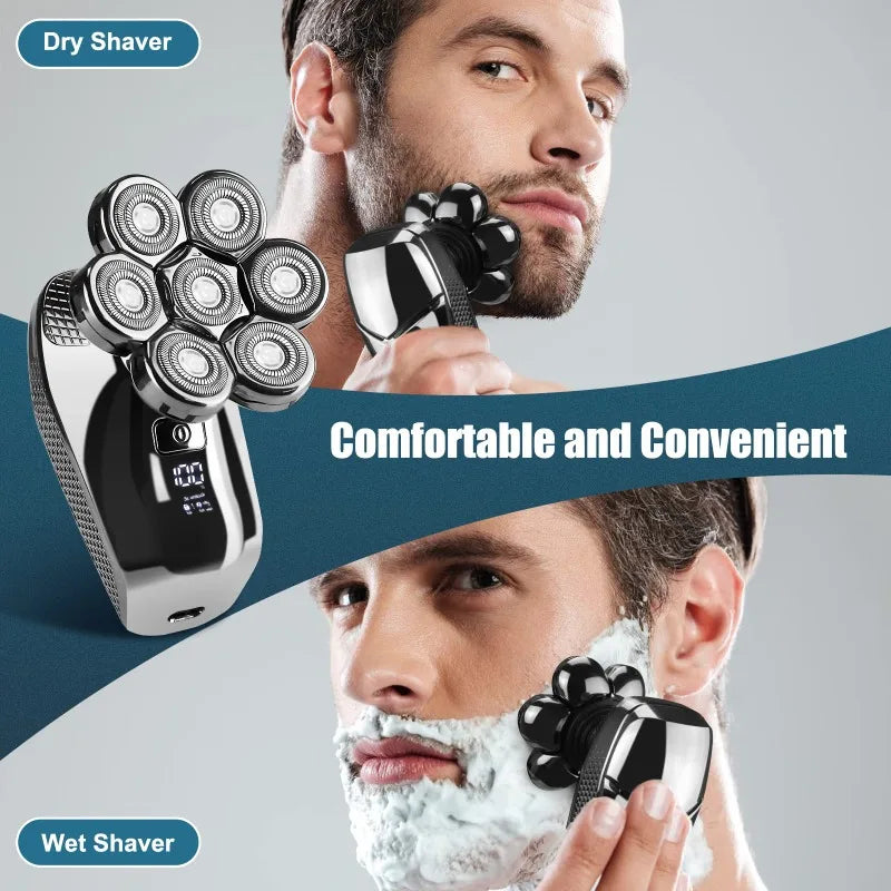 DUTRIEUX 5-in-1 7D Head Shaver for Men – Cordless, Wet & Dry, LED Display, Waterproof, Grooming Kit
