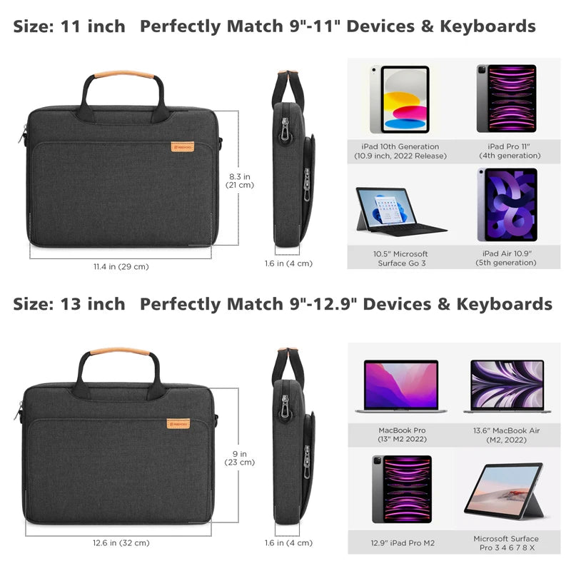 NIDOO Laptop Bag Sleeve – MacBook Air/Pro 13 M1, iPad Pro 12.9, Waterproof Shoulder Briefcase