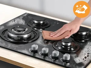 TopStrong 60cm 4-Burner Built-In Gas Hob – Black Tempered Glass, 8060W Dual Fuel