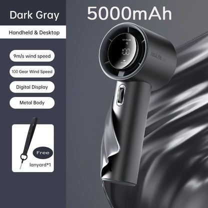 JISULIFE Mini Portable Hand Fan – 100 Wind Speeds, LED Display, 3600/5000mAh, Brushless Motor