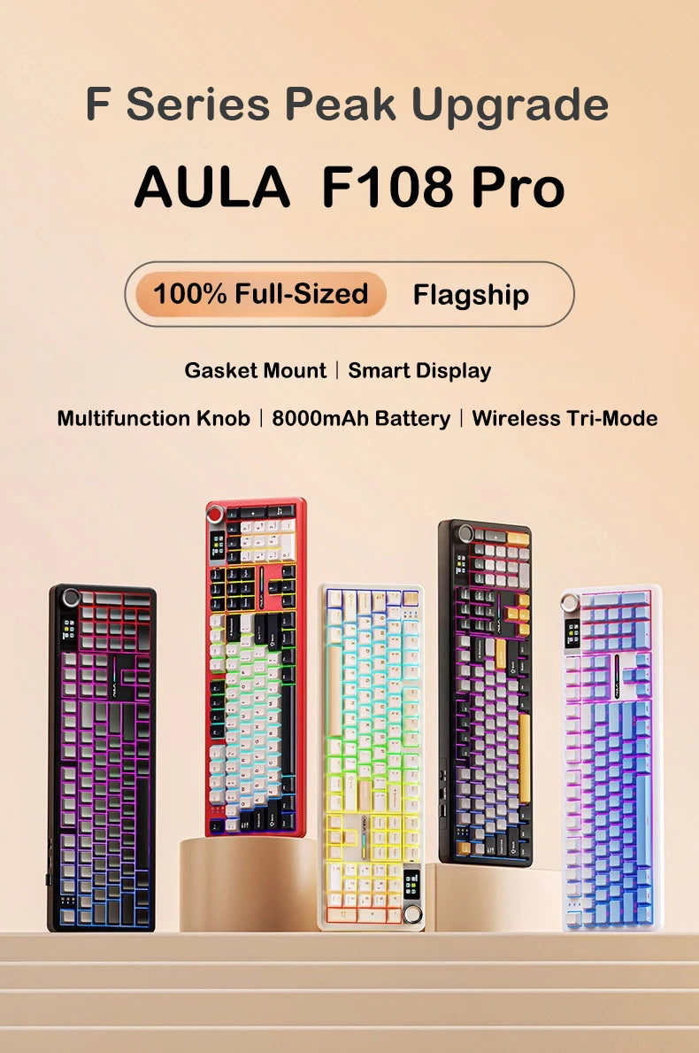 AULA F108Pro Wireless Mechanical Keyboard – UK Layout, Bluetooth Tri-Mode, Gasket, Hot-Swap, RGB, 104 Keys