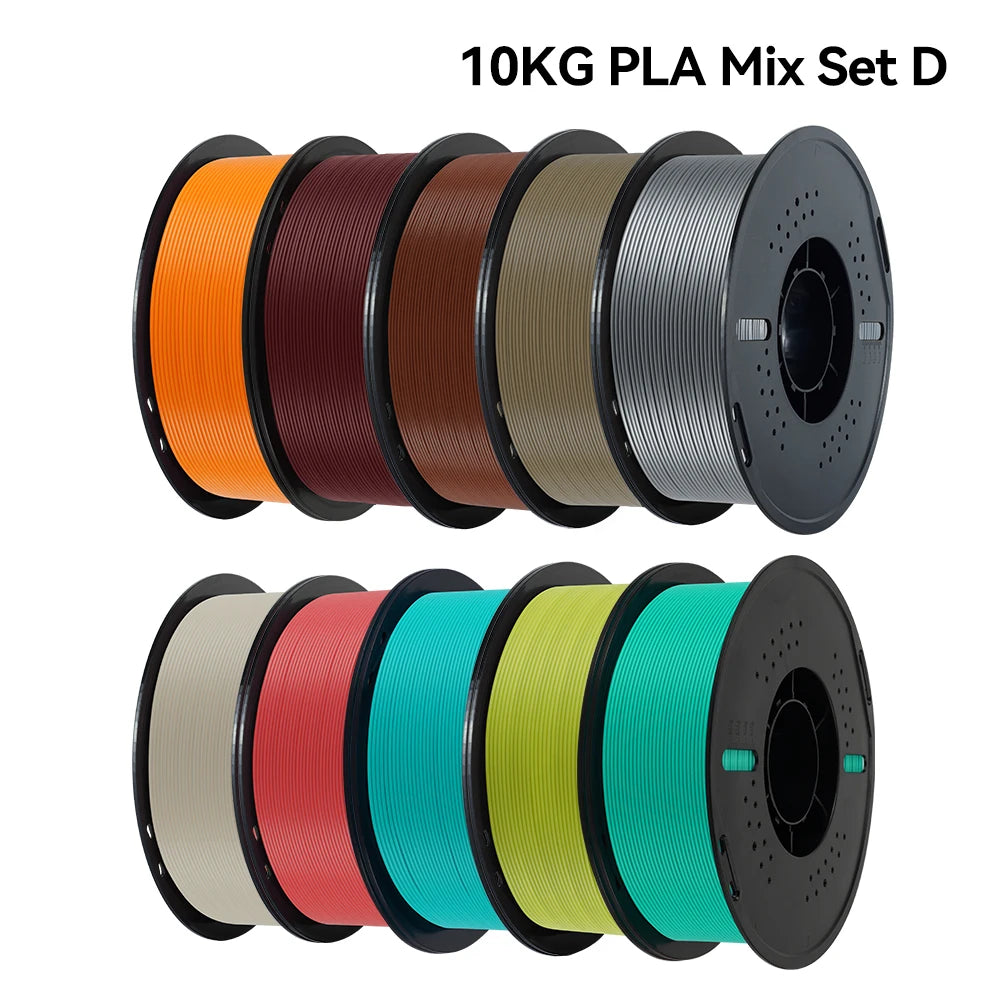 10KG 3D Printer Filament Bundle – PLA & PETG Mixed Colors, 10 Rolls, 1.75mm