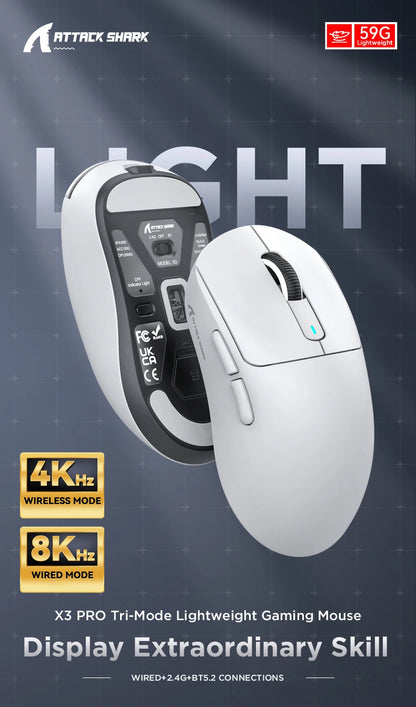 ATTACK SHARK X3 / X3 Pro Wireless Gaming Mouse – 26K DPI, 8K Hz, Tri-Mode, Ultra-Light