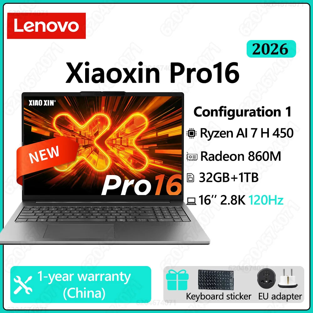 Lenovo Xiaoxin Pro16 2026 — Ryzen AI 7 H 450, 16" 2.8K 120Hz, 32GB RAM, 1TB SSD