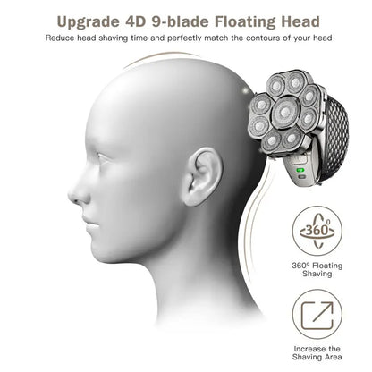 Men's Bald Head Shaver 6-in-1 | 9 Floating Blades | Beard, Nose & Ear Trimmer | Rechargeable