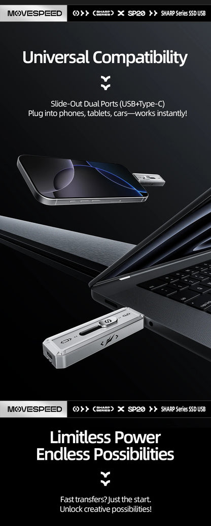 MOVESPEED SP20 USB Flash Drive | 2100MB/s | USB 3.2 Gen 2 | Type-C + USB-A | 256GB–2TB | iPhone
