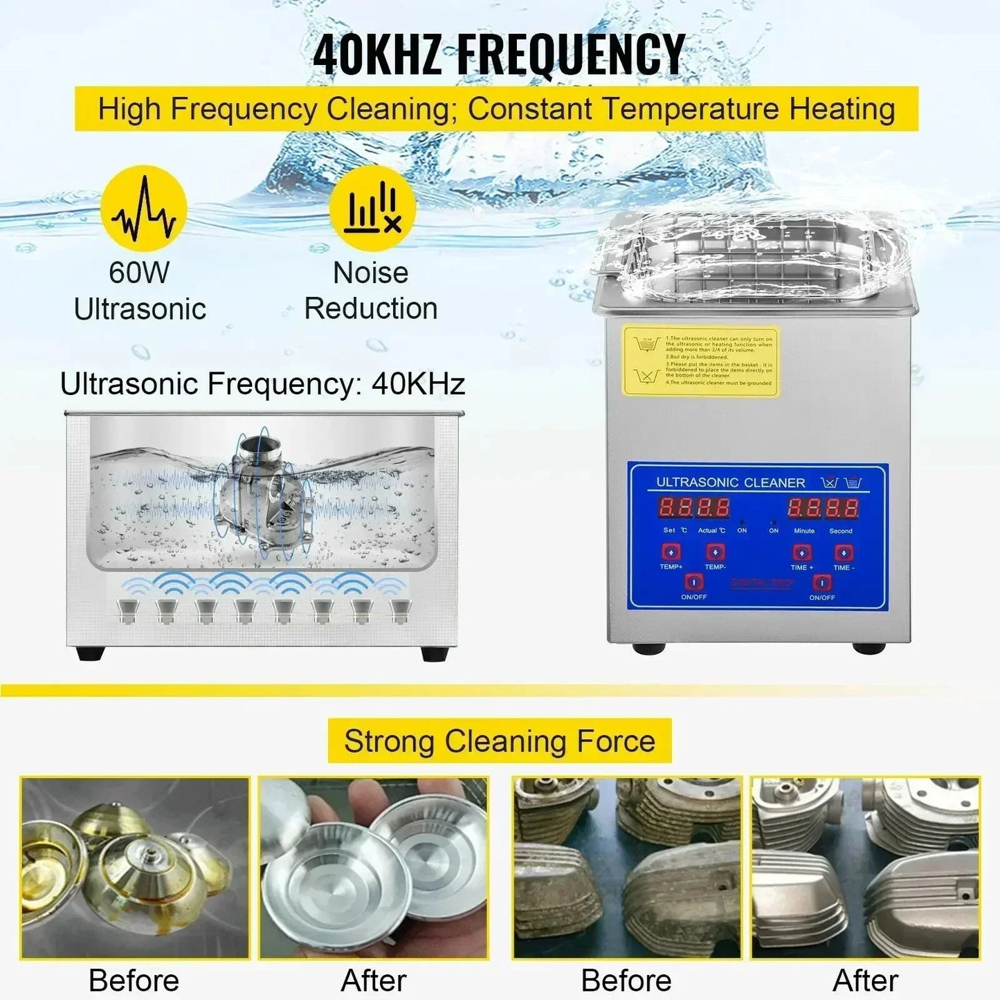 Ultrasonic Cleaner 1.3L–30L 40kHz 220V EU Plug – Portable Ultrasound Bath Washer