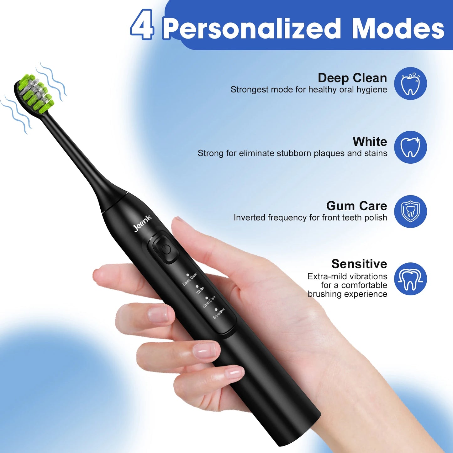Jeenk JK-Y05 Sonic Electric Toothbrush | 4 Modes | 6 Heads | Smart Timer | Waterproof