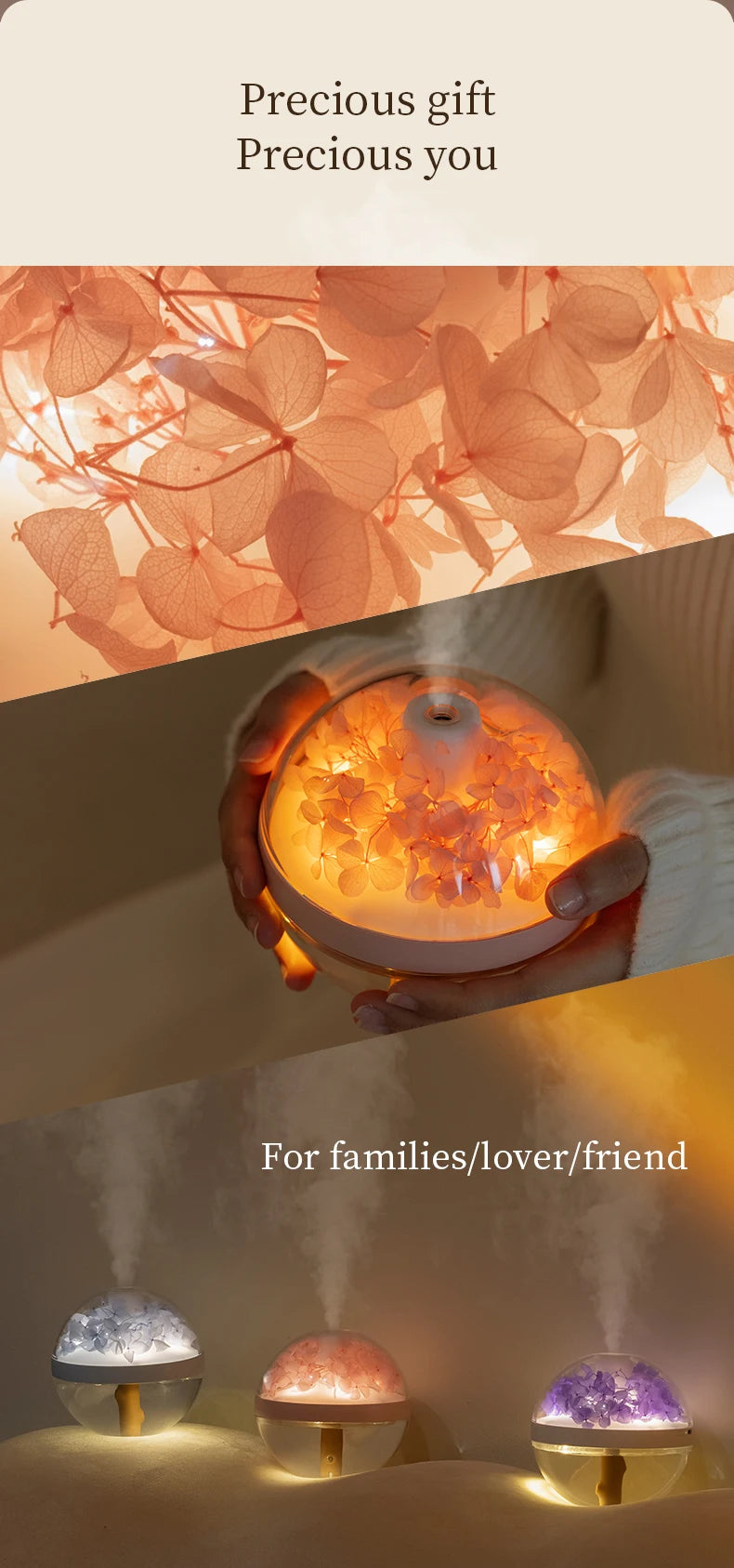 USB Rechargeable Air Humidifier 270ml — 800mAh Battery, Colour LED Light, Mist Maker, Flower Design