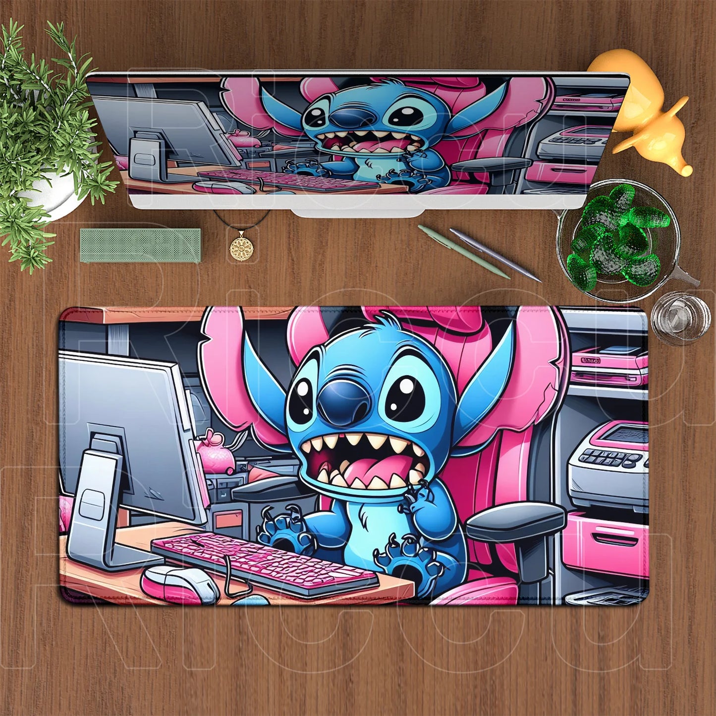 Cute Anime XXL Gaming Mouse Pad – Kawaii Stitch Design, Lock Edge, Non-Slip Rubber