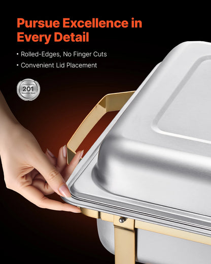 SucceBuy 8 Qt Chafing Dish Buffet Set 4-Pack | Stainless Steel, Full & Half Size Pans, Catering Warmer