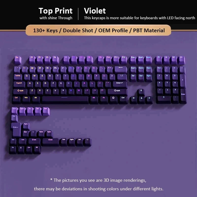 Cherry Profile PBT Keycaps 133+ Keys – White Side-Printed Shine-Through for MX Switches