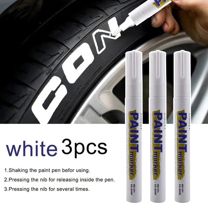 White Tyre Paint Pen Set | Waterproof Oil-Based Quick Dry Permanent Marker for Car Tyres (3pcs)