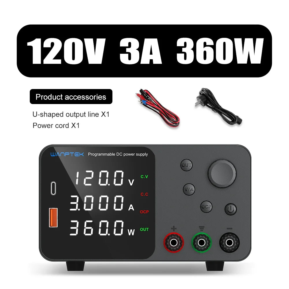 Wanptek Adjustable DC Lab Bench Power Supply – 30V/10A, 60V/5A, 120V/3A