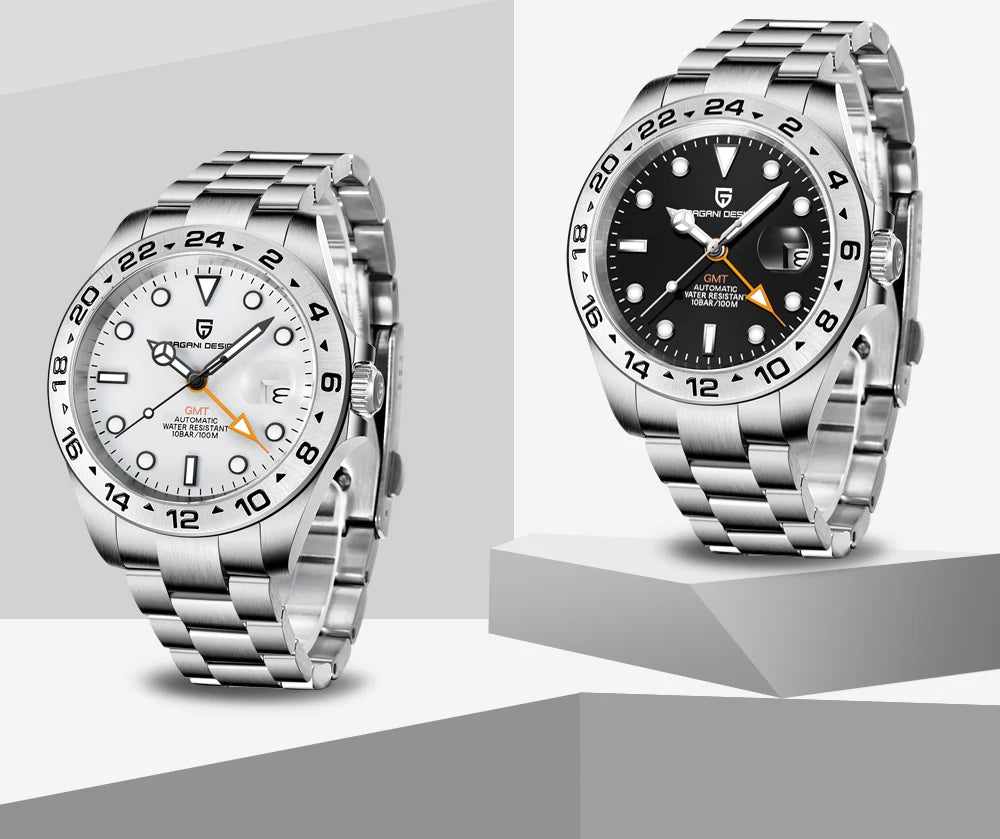 PAGANI DESIGN PD1682 GMT Automatic Watch – 42mm Sapphire Crystal, Stainless Steel, 100M Water Resistant