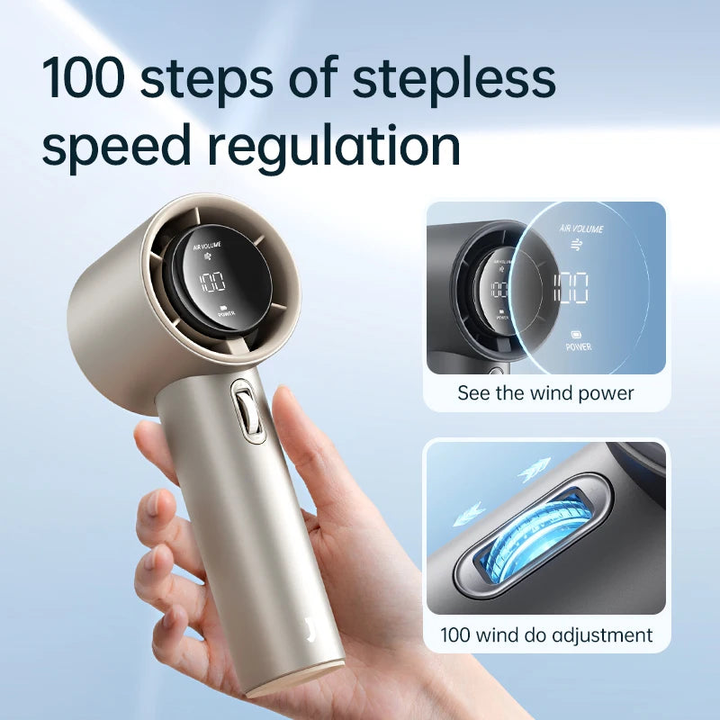 JISULIFE Mini Portable Hand Fan – 100 Wind Speeds, LED Display, 3600/5000mAh, Brushless Motor