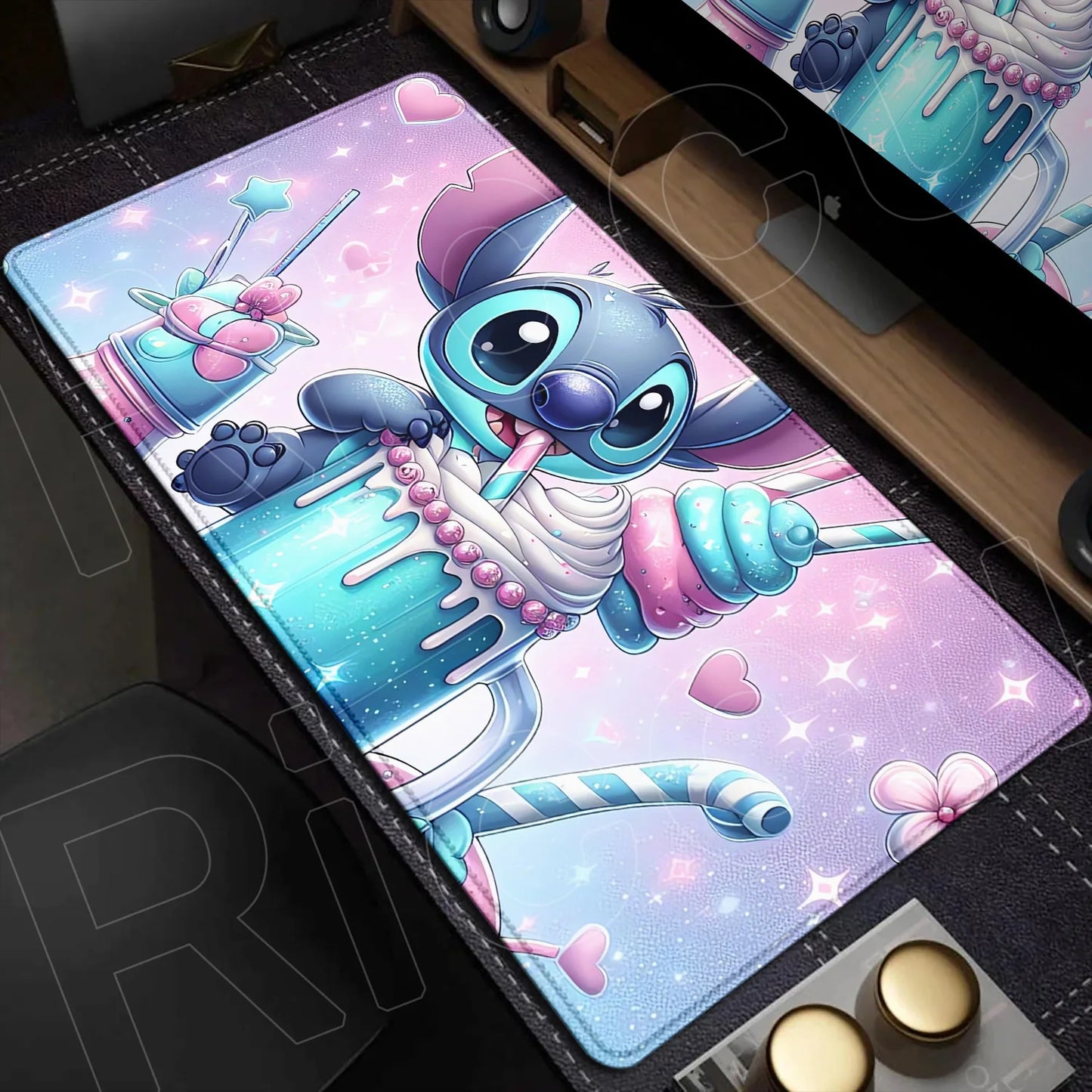 Cute Anime XXL Gaming Mouse Pad – Kawaii Stitch Design, Lock Edge, Non-Slip Rubber