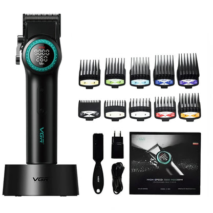 VGR V-001 Professional Hair Clipper – 9000RPM, 21-Speed, DLC Blades, 300min, USB