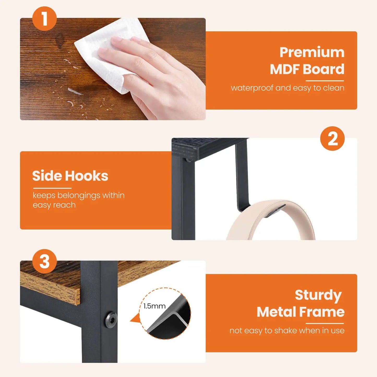 JHK Computer Desk with 2 Fabric Drawers | 40" & 47" Reversible Storage