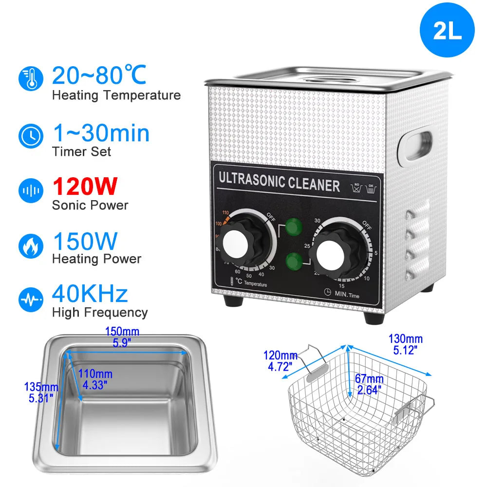 Ultrasonic Cleaner 1.3L–30L | 40KHz 220V EU Plug | Professional Ultrasound Bath