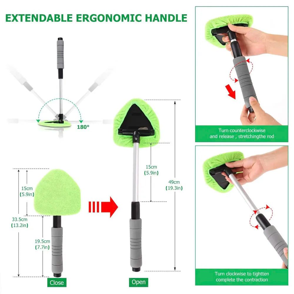 Telescopic Car Window Cleaning Brush Set | Microfiber Glass Cleaner, Scraper & Mist Eliminator for Windshield