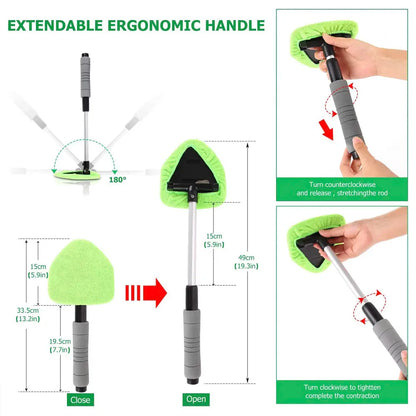 Telescopic Car Window Cleaning Brush Set | Microfiber Glass Cleaner, Scraper & Mist Eliminator for Windshield