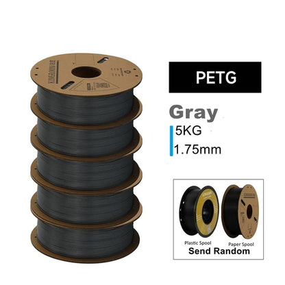 KINGROON 3D Printer Filament Bundle – 5KG, 1.75mm PLA / PETG / TPU / ABS, No Bubbles, Random Spool