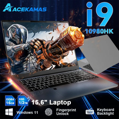 ACEKAMAS Gaming Laptop 15.6" – Intel Core i9 10980HK, 16GB DDR4, 1TB SSD, 4K IPS, Windows 11 Pro