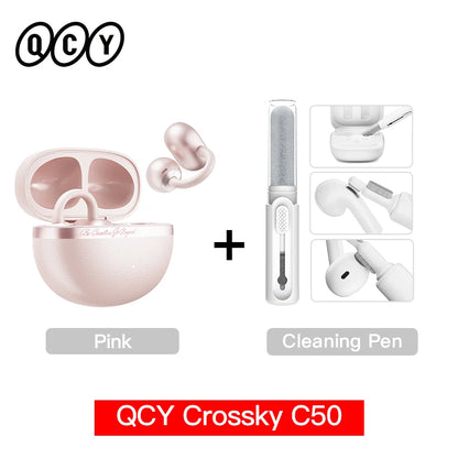 QCY Crossky C50 Open-Ear Clip-On Wireless Earbuds – Bluetooth 6.0, 4 AI Mics, Bass Boost, 60Hrs