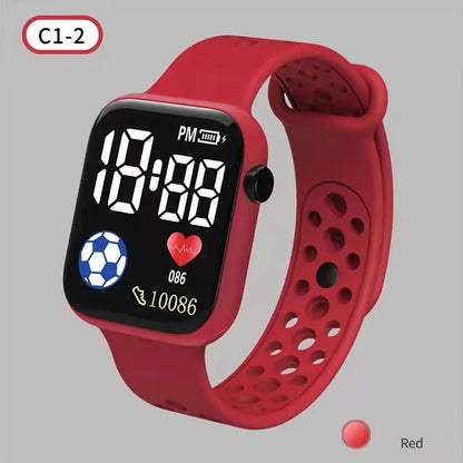 Kids LED digital sports watch with football design, silicone strap, suitable for boys and girls, by R.E.D. Shopping