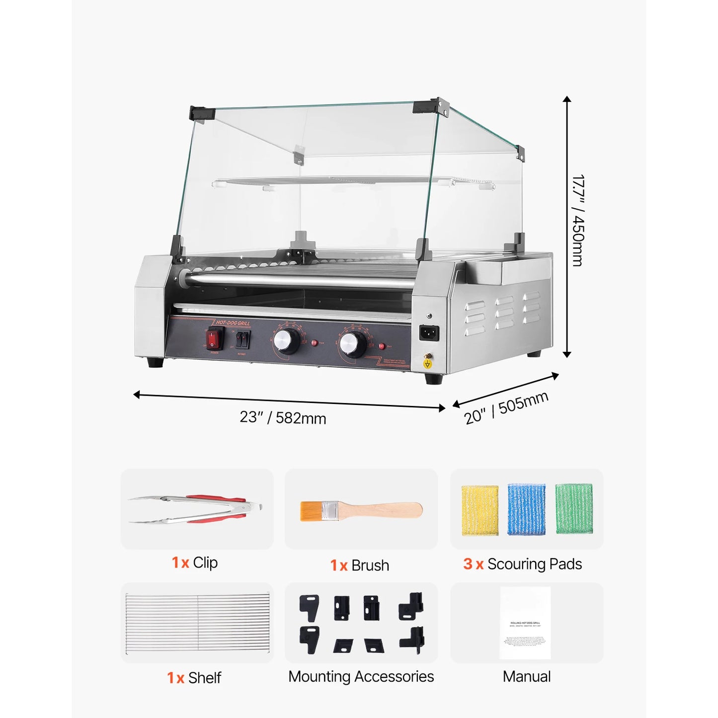 SucceBuy Hot Dog Roller Grill – 5, 7 or 11 Rollers, Stainless Steel, Dual Temp Control, Commercial Sausage Cooker