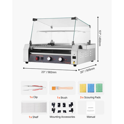 SucceBuy Hot Dog Roller Grill – 5, 7 or 11 Rollers, Stainless Steel, Dual Temp Control, Commercial Sausage Cooker
