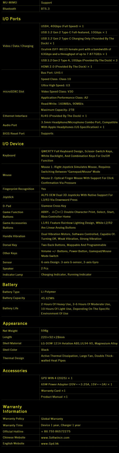 GPD WIN 4 2025 Handheld Gaming PC – AMD 8840U / HX370, 32GB RAM, up to 2TB SSD, Touch Screen
