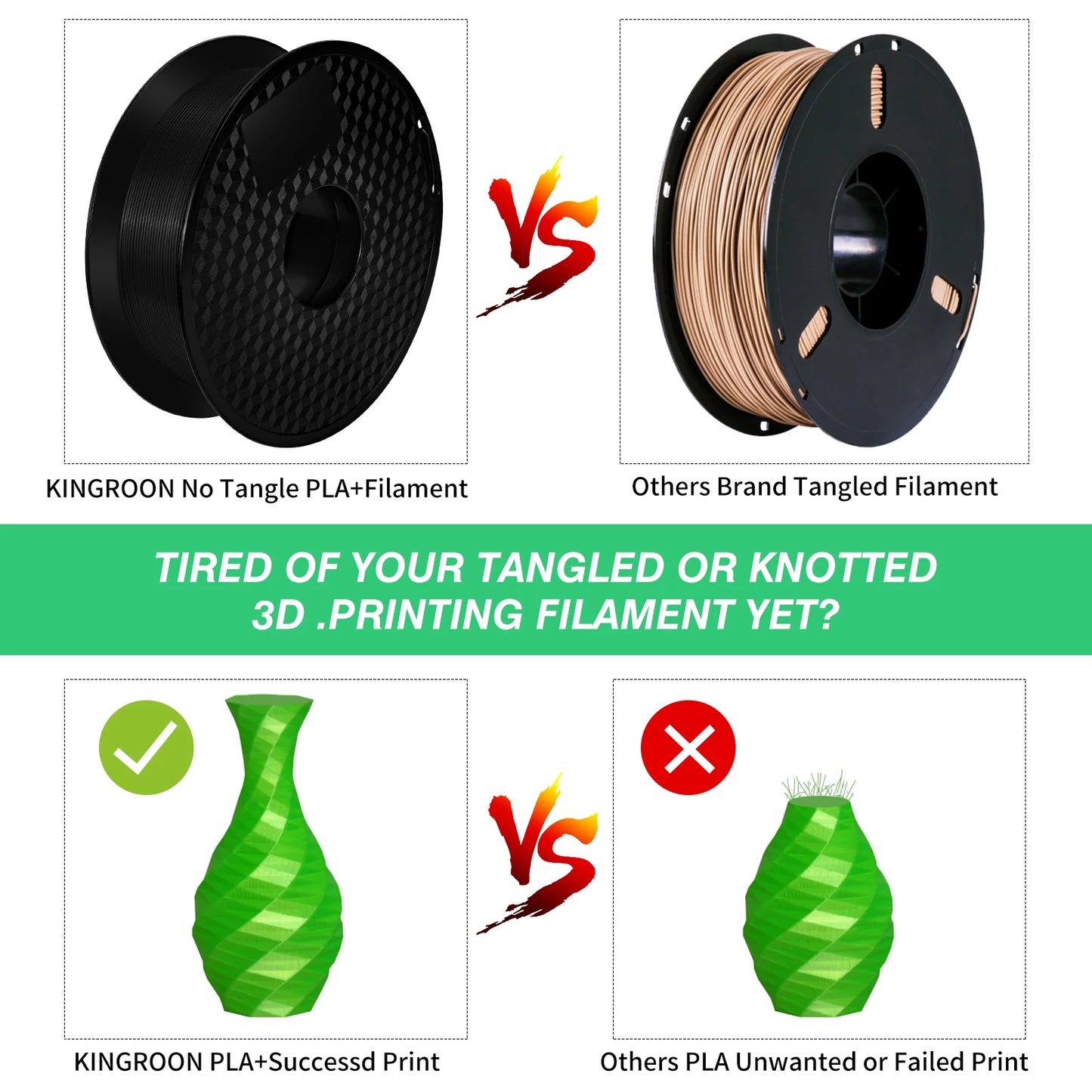 KINGROON 3D Printer Filament – 10KG Bulk, 1.75mm PLA / ABS / PETG, 10 Rolls, Black / White / Gray