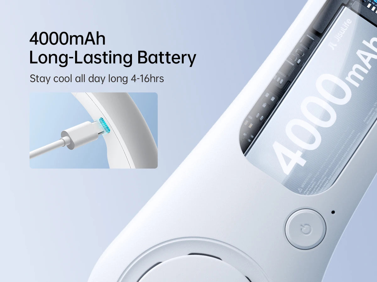 JISULIFE Portable Neck Fan – 4000mAh, 5 Speeds, Twistable Bladeless Hands-Free Neckband Fan