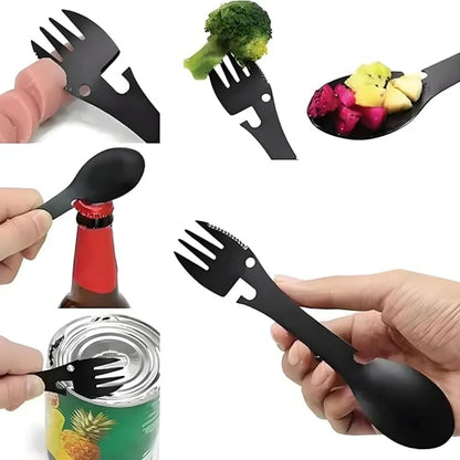 5-in-1 Camping Utensils Set | 316L Stainless Steel Fork, Knife, Spoon & Bottle Opener