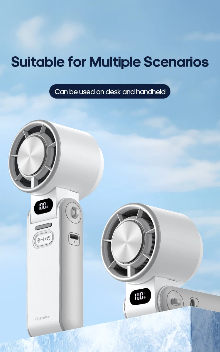 KINSCOTER Foldable Handheld Fan – 3600mAh, 100-Speed, Ice Cooling